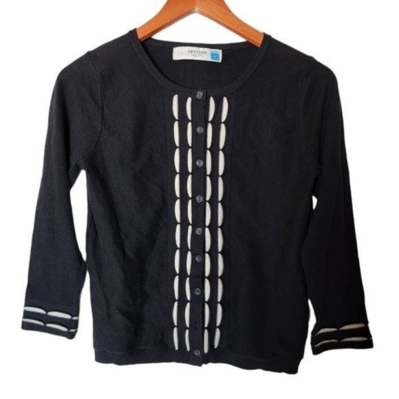 Anthropologie Sparrow Scalloped Striped Cardigan Black White S Small - Picture 6 of 11